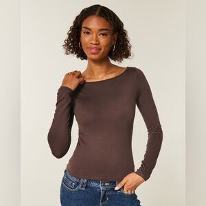 Hollister Long-Sleeve Seamless Fabric Slash-Neck Top L nwt